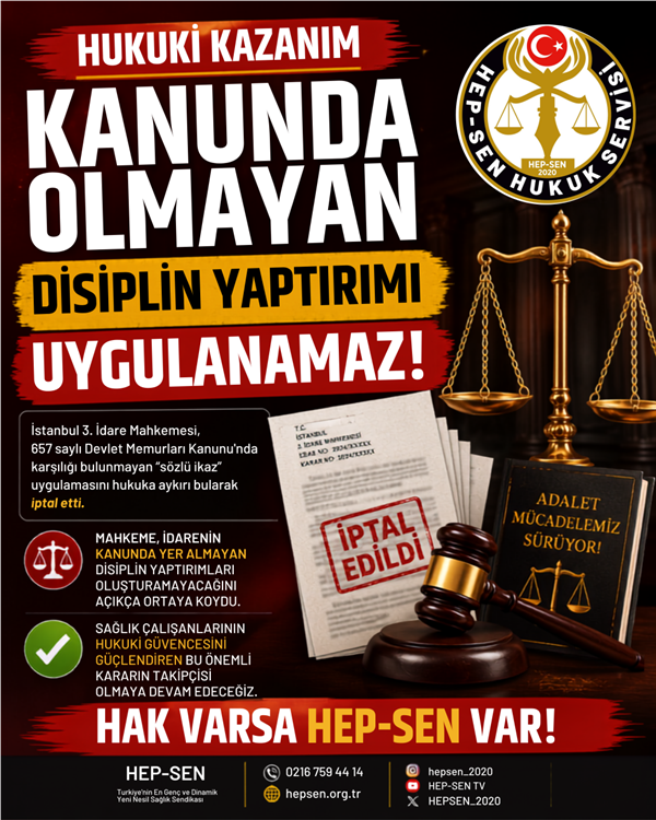 Kanunda Olmayan  Keyfi Disiplin Yaptırımı Uygulanamaz
